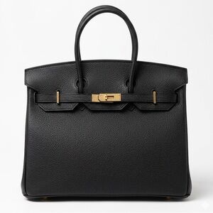 35CM Togo Leather Top Handle Satchel Bag - Black